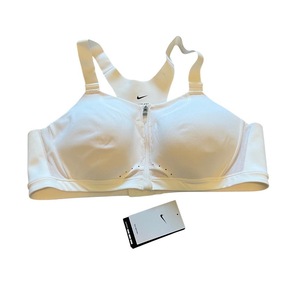 Nike Alpha Bra Womens 2X A-B White High Support Front Zip Sports Bra DD0436-100